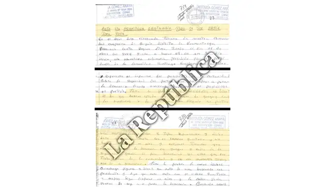 Evidencia. El acta de la última reunión en la que intervino Guardamino, dejado constancia sobre las amenazas de muerte. Foto: La República  