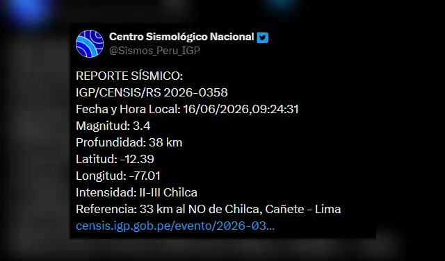 Sismo en Lima: se sintió un temblor de 3,4 grados hoy, martes 16 de junio, según el IGP. Sismo en Lima: se sintió un temblor de 3,4 grados hoy, martes 16 de junio, según el IGP.
