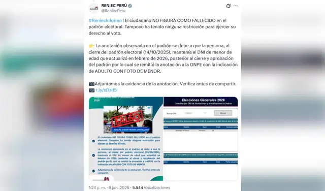 Comunicado de Reniec. Comunicado de Reniec.