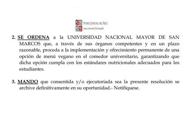 Sentencia ordena incorporar menú vegano en la universidad San Marcos Sentencia ordena incorporar menú vegano en la universidad San Marcos