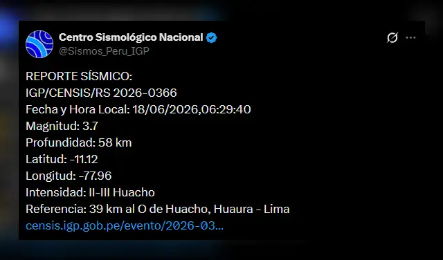 Temblor en Lima. Foto: IGP Temblor en Lima. Foto: IGP