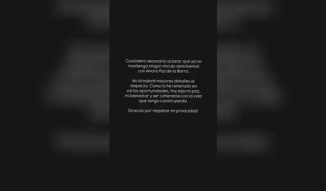 Andrea Cifuentes anuncia su separación de Álvaro Paz de la Barra. Foto: Instagram Andrea Cifuentes anuncia su separación de Álvaro Paz de la Barra. Foto: Instagram