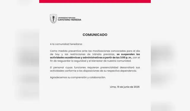 Comunicado de la Universidad Cayetano  