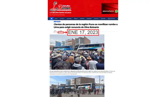 Búsqueda inversa lleva a una publicación del 17 de enero de 2023 (Radio Juliaca, Perú). Foto: Radio Juliaca - Web
