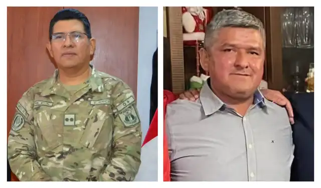 Izquierda, comandante general de la 31° Brigada de Infantería, general EP Edgar Quilca Molina; derecha, jefe de Estado Mayor Operativo, coronel EP Yuri Rivero Cortijo; ambos autorizaron la operación en Colcabamba. Foto: difusión  
