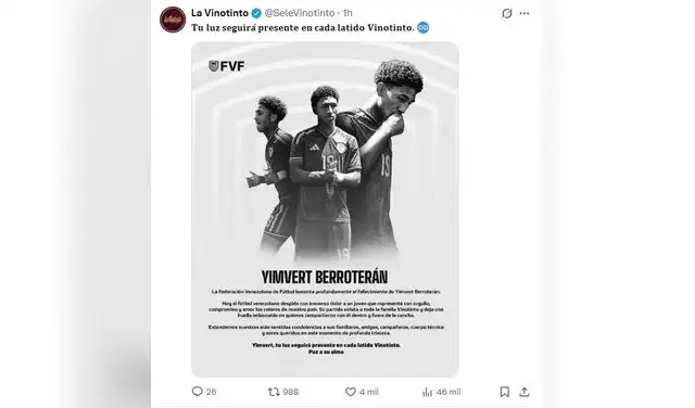 Comunicado de la Federación Venezolana de Fútbol. Foto: La Vinotinto  