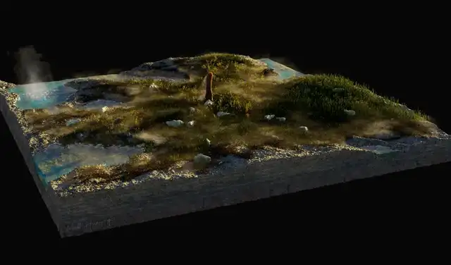 Reconstrucción que muestra cómo podría haber sido el paleoambiente del Rhynie Chert hace más de 400 millones de años. Foto: Matt Humpage Reconstrucción que muestra cómo podría haber sido el paleoambiente del Rhynie Chert hace más de 400 millones de años. Foto: Matt Humpage