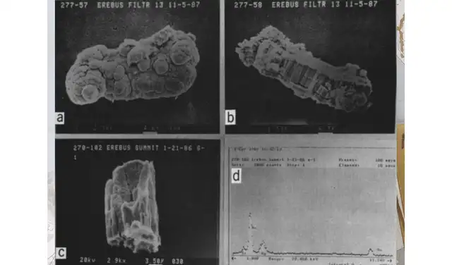 Partículas de oro halladas en la nieve del glaciar a 4 kilómetros del volcán. Foto: Geophysical Research Letters Partículas de oro halladas en la nieve del glaciar a 4 kilómetros del volcán. Foto: Geophysical Research Letters