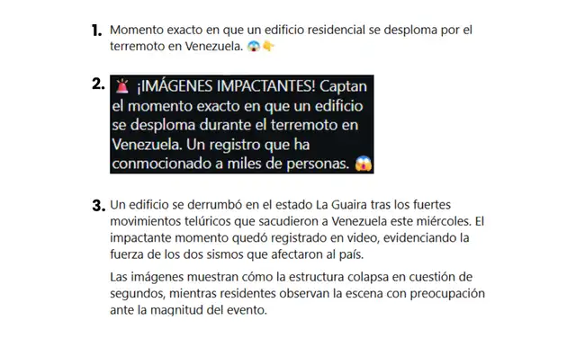 Descripciones atribuidas al video. Foto: Redes sociales