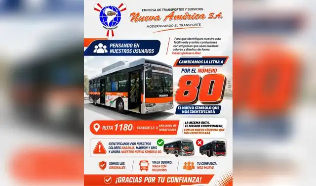 Nueva América cambió su número de identificación de la ruta 1180