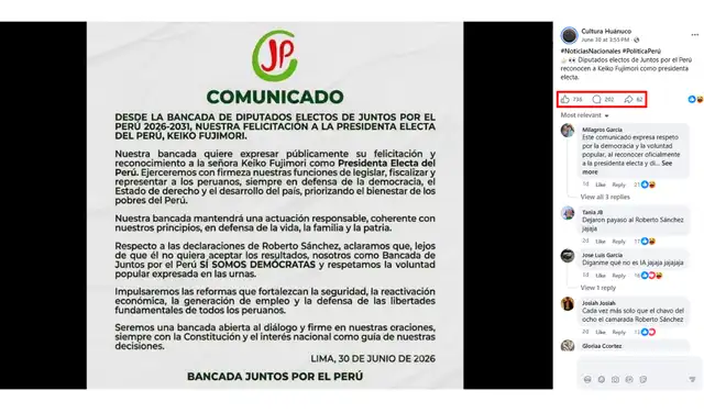 Uno de los posts con más alcance. Foto: Facebook Uno de los posts con más alcance. Foto: Facebook