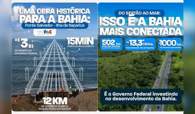 Con una extensión de 12,4 kilómetros sobre el mar, la estructura brasileña se convertirá en la más larga de América Latina. Foto: @mtransportes/X Con una extensión de 12,4 kilómetros sobre el mar, la estructura brasileña se convertirá en la más larga de América Latina. Foto: @mtransportes/X