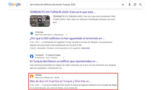 Búsqueda en Google con palabras clave. Foto: Google Búsqueda en Google con palabras clave. Foto: Google