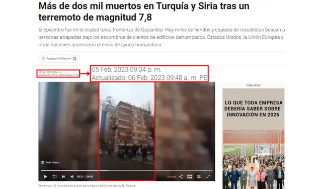 Nota de Infobae que muestra el video difundido actualmente en redes. Foto: Infobae Nota de Infobae que muestra el video difundido actualmente en redes. Foto: Infobae