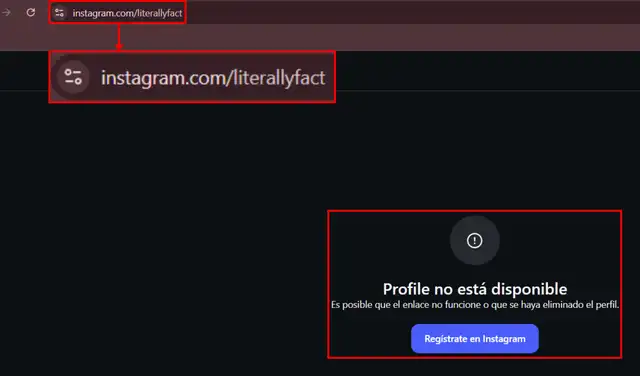 Instagram no muestra el usuario @literallyfact. Foto: Instagram Instagram no muestra el usuario @literallyfact. Foto: Instagram