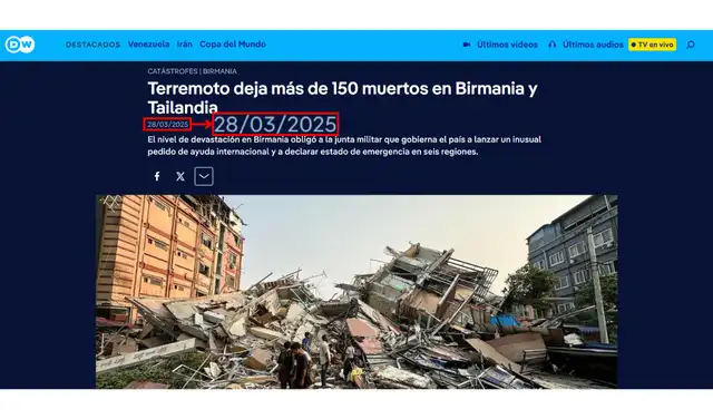 Nota vinculada al terremoto publicada por DW. Foto: DW Nota vinculada al terremoto publicada por DW. Foto: DW