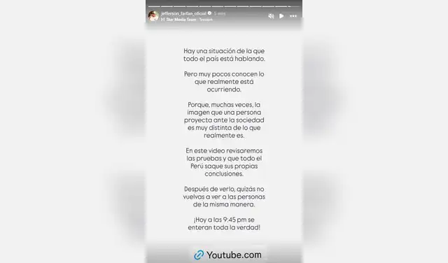Comunicado de Jefferson Farfán. Foto: Instagram.  
