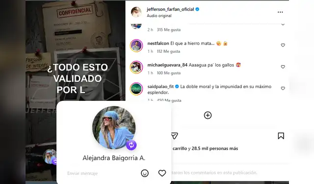 Said Palao y Alejandra Baigorria reaccionan al video publicado por Jefferson Farfán. Captura: Instagram