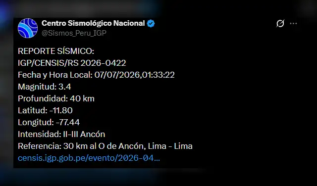 Temblor en Lima. Foto: IGP Temblor en Lima. Foto: IGP