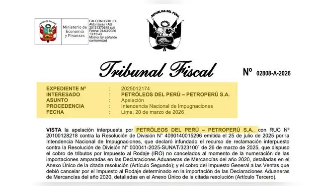 El Tribunal Fiscal ordenó a Petroperú pagar deudas coactivas relacionados con el Impuesto al Rodaje (IRO), por la importación de productos para la elaboración de gasolinas. Foto: Tribunal Fiscal  