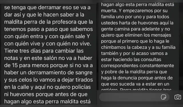 Presuntas amenazas contra la docente universitaria.