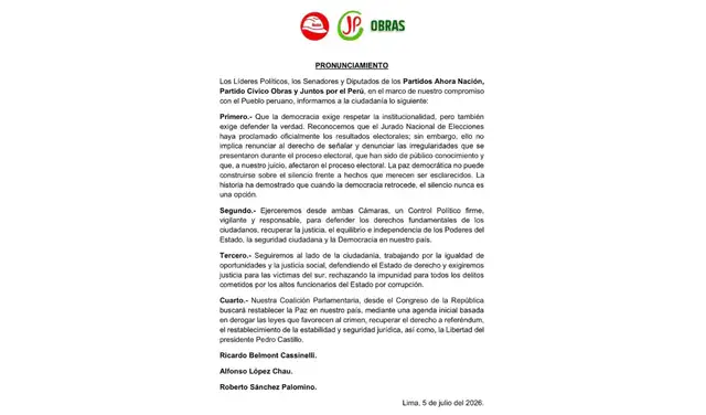 Comunicado de JP y otros partidos Comunicado de JP y otros partidos