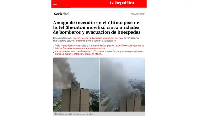 Noticia del amago de incendio fue cubierta por La República. Foto: La República Noticia del amago de incendio fue cubierta por La República. Foto: La República