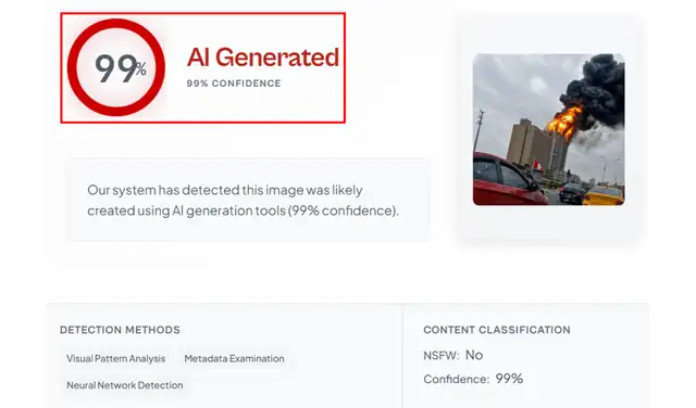 Análisis de la imagen viralizada con Is it AI? Foto: Is it AI? Análisis de la imagen viralizada con Is it AI? Foto: Is it AI?