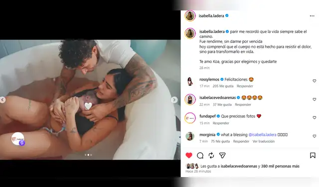 Isabella Ladera dio a luz a su hijo con Hugo García mediante un parto en agua Isabella Ladera dio a luz a su hijo con Hugo García mediante un parto en agua