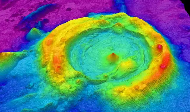 Batimetría de una caldera conocida, Niuatahi, en el archipiélago de Tonga. Foto: NOAA
