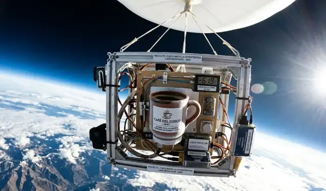 La carga, que incluye café y semillas de Coffea arabica L., alcanza casi 30 km de altitud, donde se registran temperaturas de -61,9 °C y baja presión, mientras se estudian los efectos de la radiación UV y la humedad.