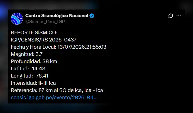 Temblor en Ica. Foto: IGP