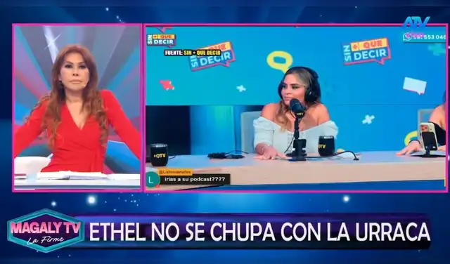 Magaly Medina anunciando a Ethel Pozo en su programa. Foto: ATV.  