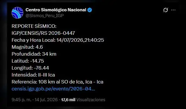 Sismo en Ica se registró esta noche, según IGP Sismo en Ica se registró esta noche, según IGP