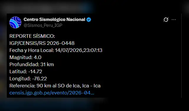 Sismo en Ica. Foto: IGP Sismo en Ica. Foto: IGP