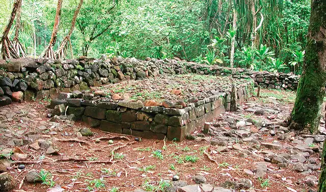 Estructura Marae con ahu en Mo'orea en las Islas de la Sociedad de Barlovento. Foto: P. Wallin