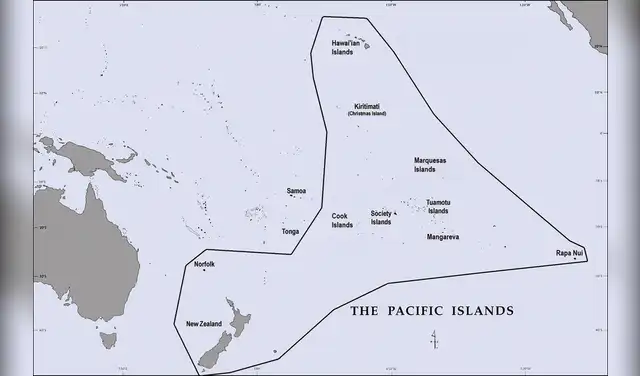 Mapa del Pacífico que muestra la esfera cultural de la Polinesia Oriental. Foto: P. Wallin