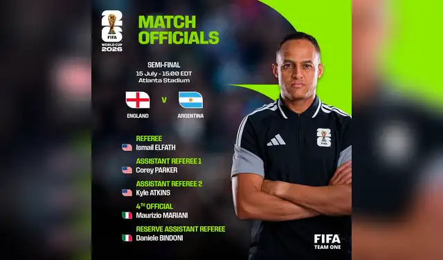 Árbitros del Argentina vs Inglaterra por la semifinal del Mundial 2026. Foto: FIFA  