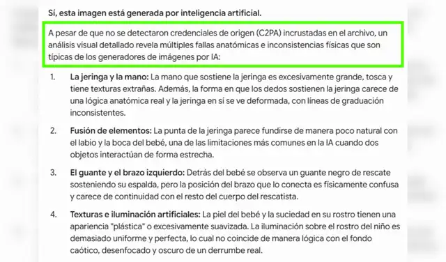 Análisis de la imagen viralizada con SynthID. Foto: SynthID Análisis de la imagen viralizada con SynthID. Foto: SynthID
