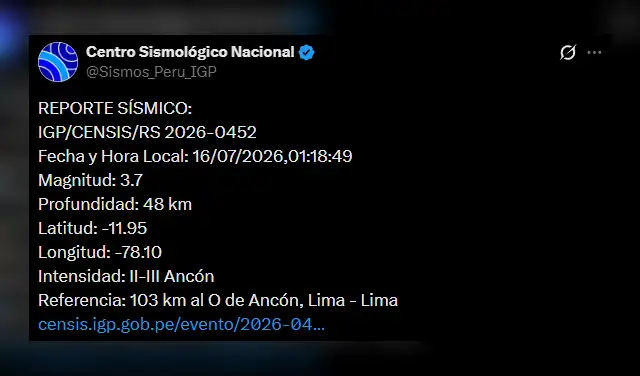 Temblor en Lima. Foto: IGP