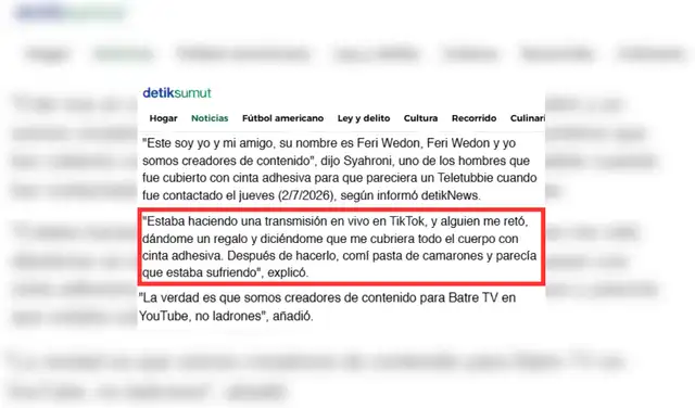 Nota de Detik traducida al español. Foto: Detik Nota de Detik traducida al español. Foto: Detik