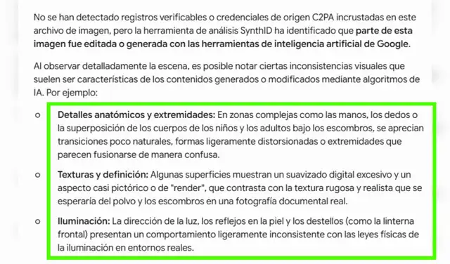 Análisis de la imagen viralizada con SynthID. Foto: SynthID