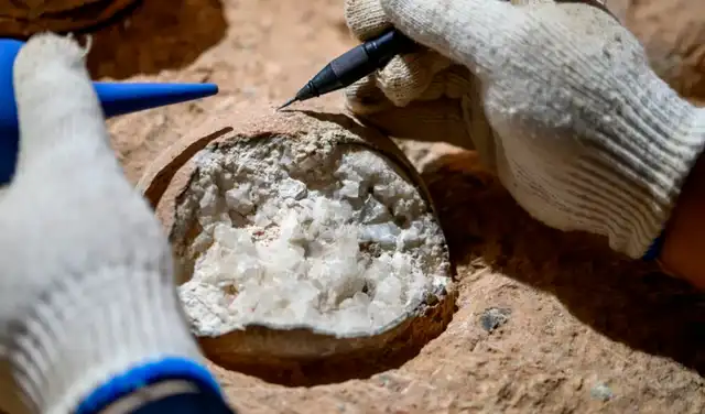 Huevo de dinosaurio cristalizado en su interior. Foto: IFL Science Huevo de dinosaurio cristalizado en su interior. Foto: IFL Science