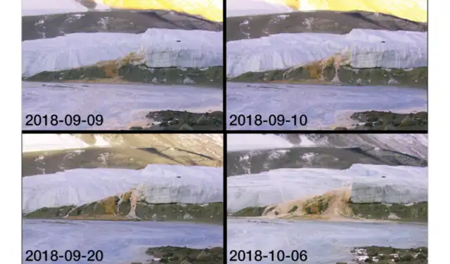 Imágenes de lapso de tiempo de las Cataratas de Sangre. Foto: Doran et al., Antarct. Sci. , 2026 Imágenes de lapso de tiempo de las Cataratas de Sangre. Foto: Doran et al., Antarct. Sci. , 2026