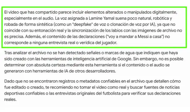 Análisis del video viralizado con SynthID. Foto: SynthID Análisis del video viralizado con SynthID. Foto: SynthID