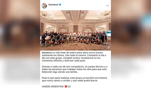 Mensaje de Lionel Messi en redes. Foto: Instagram Mensaje de Lionel Messi en redes. Foto: Instagram