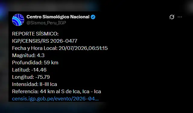 Temblor en Ica. Foto: IGP Temblor en Ica. Foto: IGP