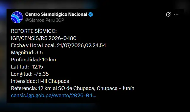 Temblor en Junín. Foto: IGP Temblor en Junín. Foto: IGP