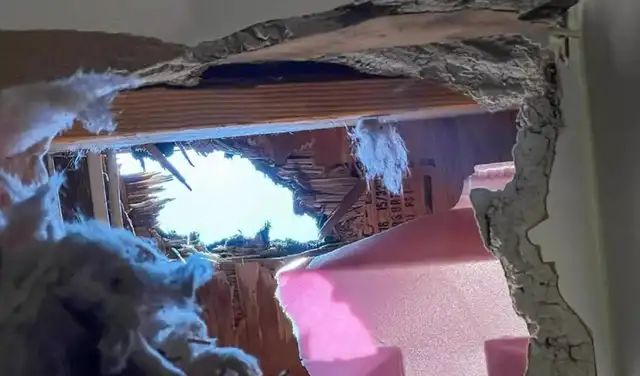 El meteorito atravesó el techo de una vivienda en Nueva York. Foto: SETI Institute El meteorito atravesó el techo de una vivienda en Nueva York. Foto: SETI Institute