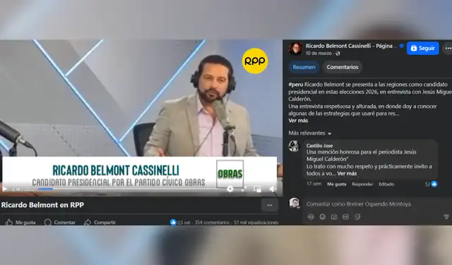 Fuente: Captura de la página de Facebook de Ricardo Belmont
